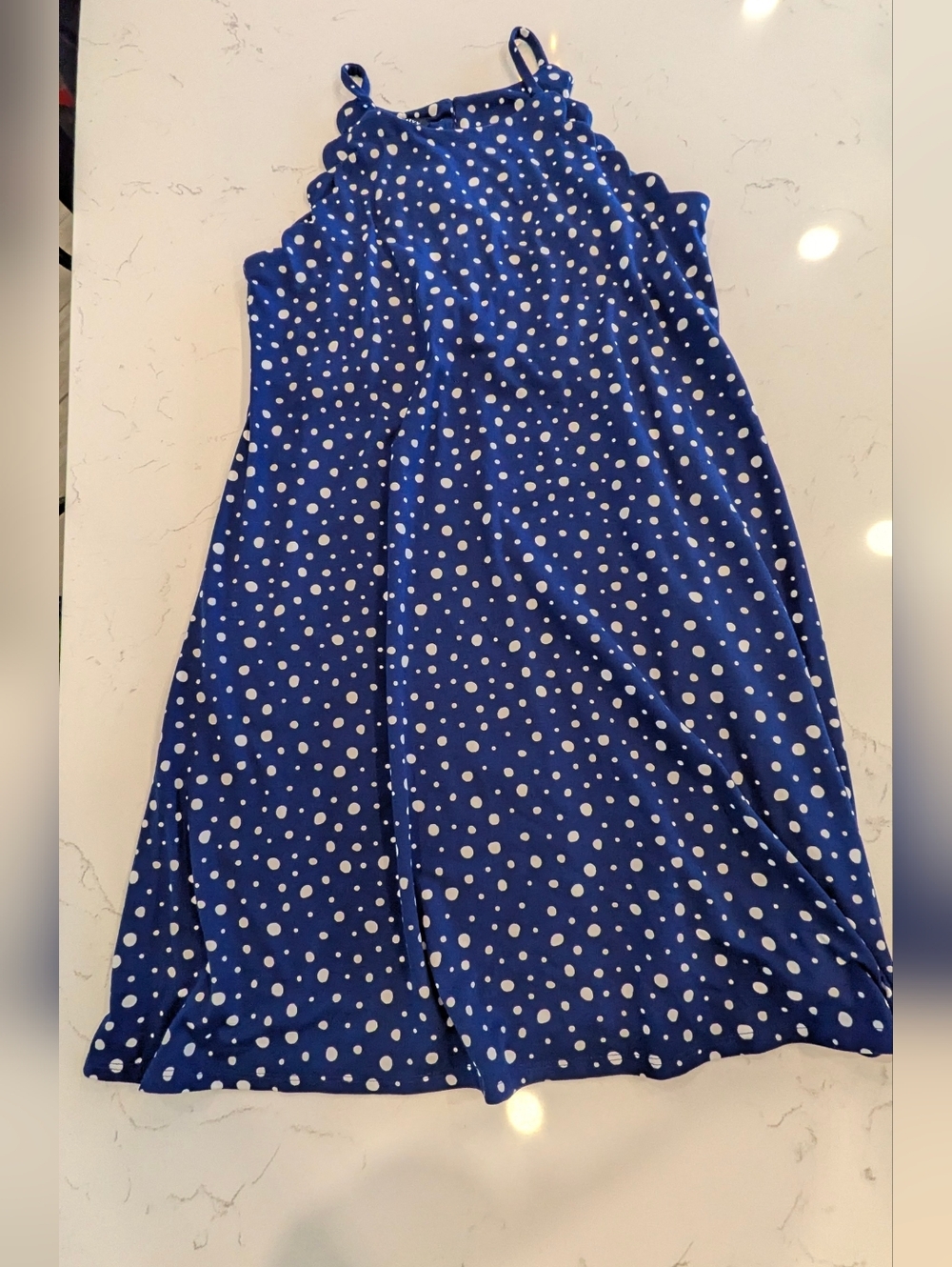 Polka Dot Stitch Fix Fortune&Ivy Dress Blue Scalloped Sleeves